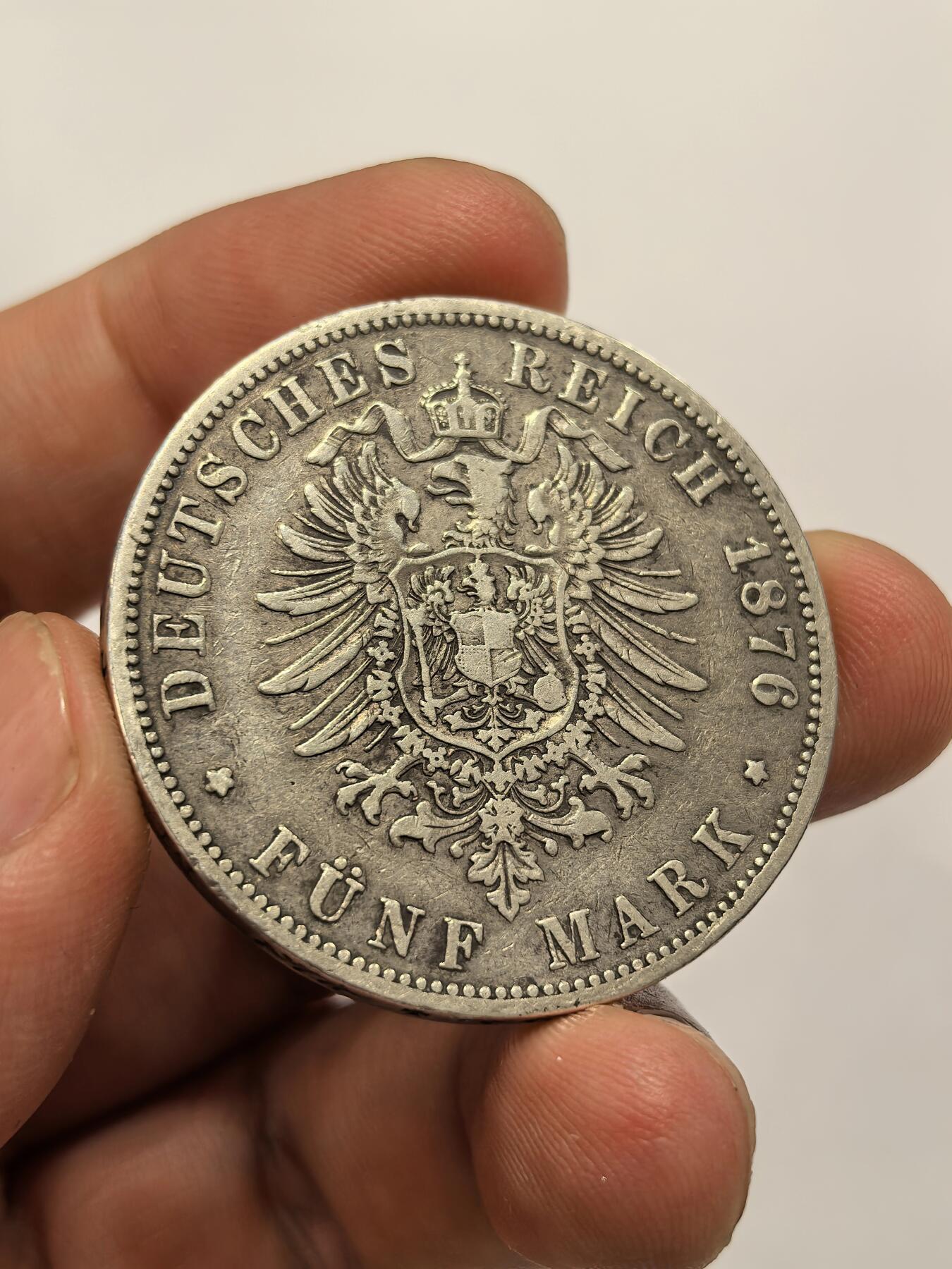 博洋堂世界钱币拍卖第126期（全场包邮） 德国普鲁士1876年威廉一世5马克银币
