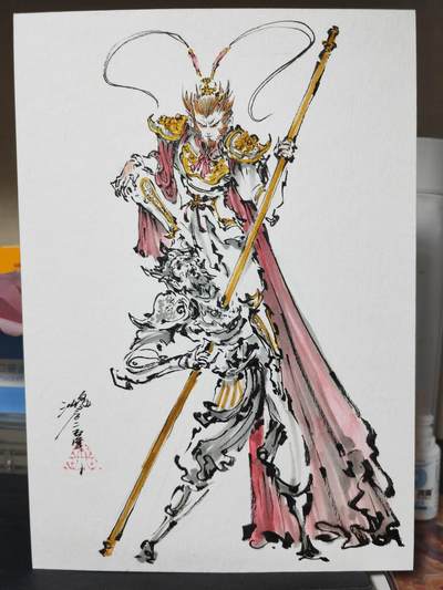 阳大大卡牌超级大甩拍第57期（周五晚上九点截拍，持续收拍品，进群福利早知道） - 【A5手绘原画】启读文化 沈鑫 大圣闹天宫 方寸之间见锱铢 非常漂亮的大圣 看细节看细节