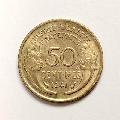布加迪🐬～世界钱币(上海)🌾第 231 期 /  各国套币和散币 - 法国🇫🇷 1941年 50生丁
