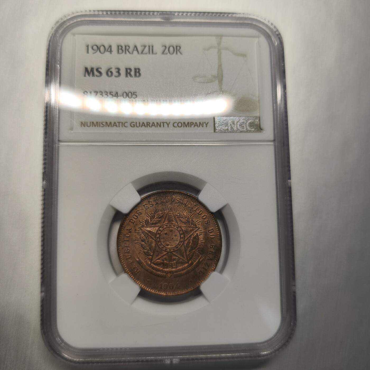 Krab外币市集Vol.12A NGC MS63 巴西1904年20瑞斯