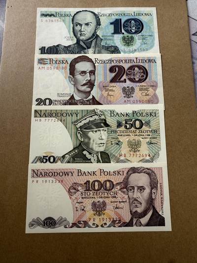 【炜奕收藏】第三十六期 - 波兰10-100兹罗提，10为流通品，其余全新，多张无47靓号