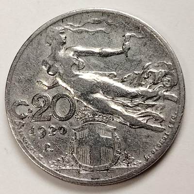 布加迪🐬～世界钱币(上海)🌾第 231 期 /  各国套币和散币 - 意大利🇮🇹 1920年 20分