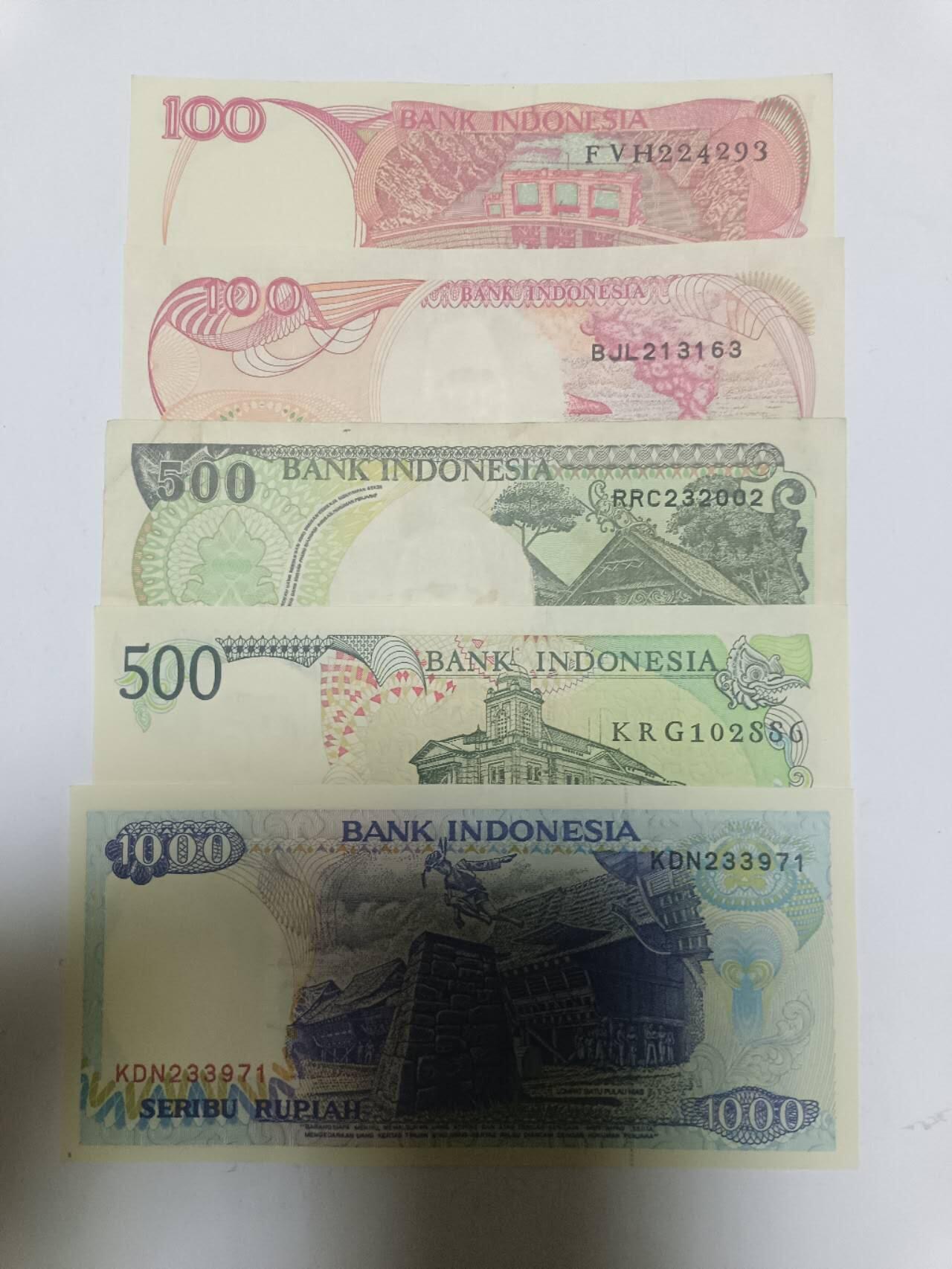 【20250616】非全新硬币和纸币第254场 印度尼西亚5张纸币各为不同版本
