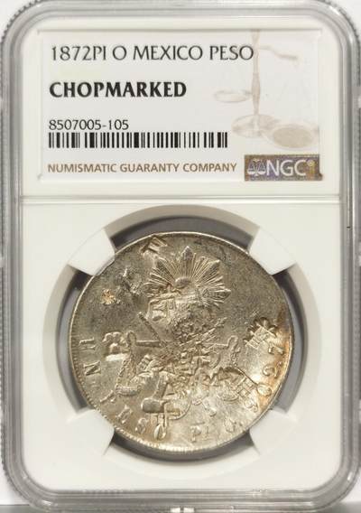 博洋堂世界钱币拍卖第139期（全场包邮） - NGC Chopmarked 墨西哥1872年PI O版天平鹰洋，多个精美字戳