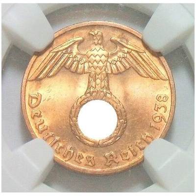 NGC MS64RD 德国第三帝国1938年F版1芬尼 难得开卷原光 - NGC MS64RD 德国第三帝国1938年F版1芬尼 难得开卷原光