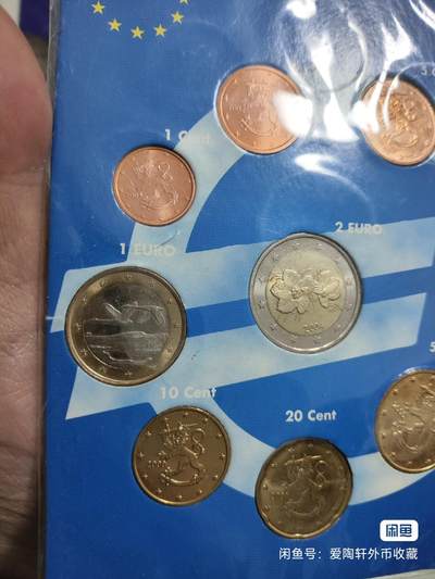 外币收藏 芬兰首年纪念套币 卡册纪念币 一套8币全