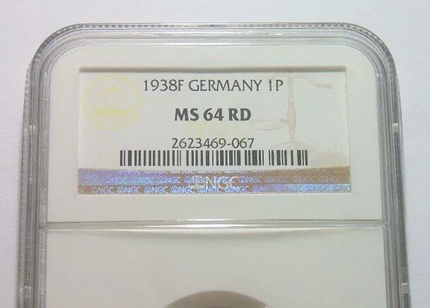 NGC MS64RD 德国第三帝国1938年F版1芬尼 难得开卷原光