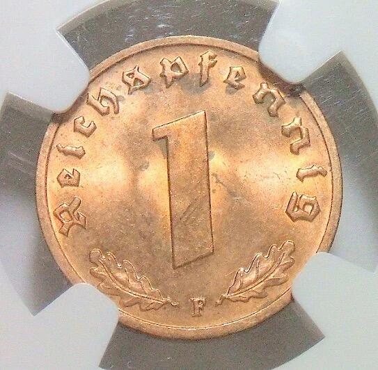 NGC MS64RD 德国第三帝国1938年F版1芬尼 难得开卷原光