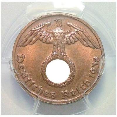 金盾PCGS MS64RB 德国第三帝国1938年G版1芬尼 难得开卷原光 - 金盾PCGS MS64RB 德国第三帝国1938年G版1芬尼 难得开卷原光