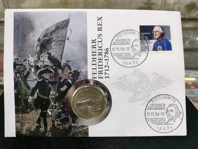 爱陶轩英伦邮币钞章专场 - 民主德国(东德)1990年建筑(柏林历史博物馆)纪念邮币封，5马克纪念币镶嵌封。
