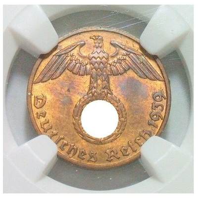 NGC MS64RB 德国第三帝国1939年J版1芬尼 难得开卷原光 - NGC MS64RB 德国第三帝国1939年J版1芬尼 难得开卷原光