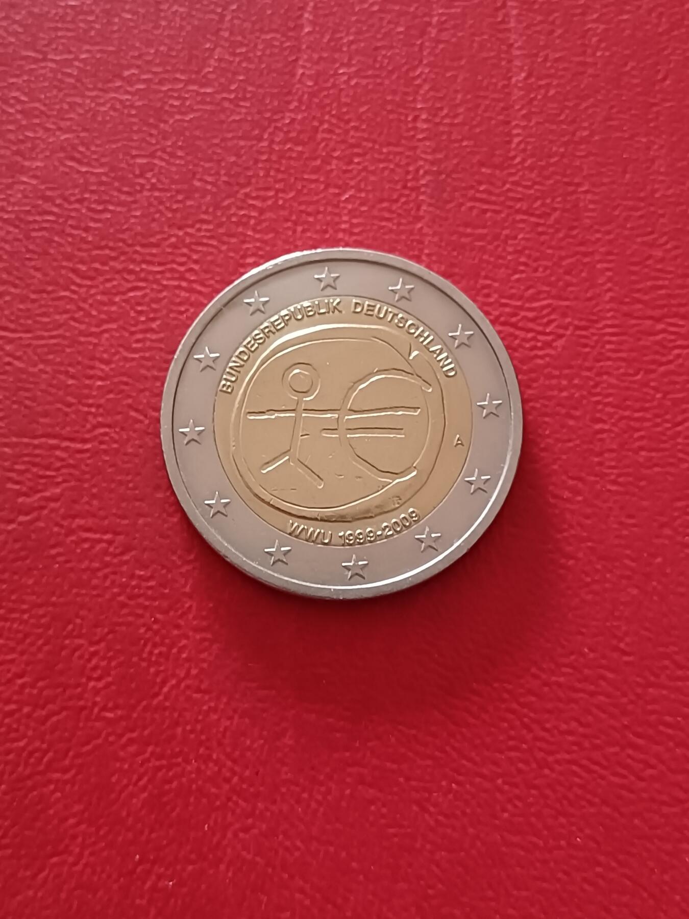 【云涧收藏】第三十六场 德国2009年殴州货币联盟十周年A标2殴元纪念币，UNC