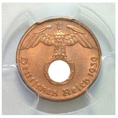 金盾PCGS MS65RB 德国第三帝国1939年G版1芬尼 难得开卷原光 - 金盾PCGS MS65RB 德国第三帝国1939年G版1芬尼 难得开卷原光