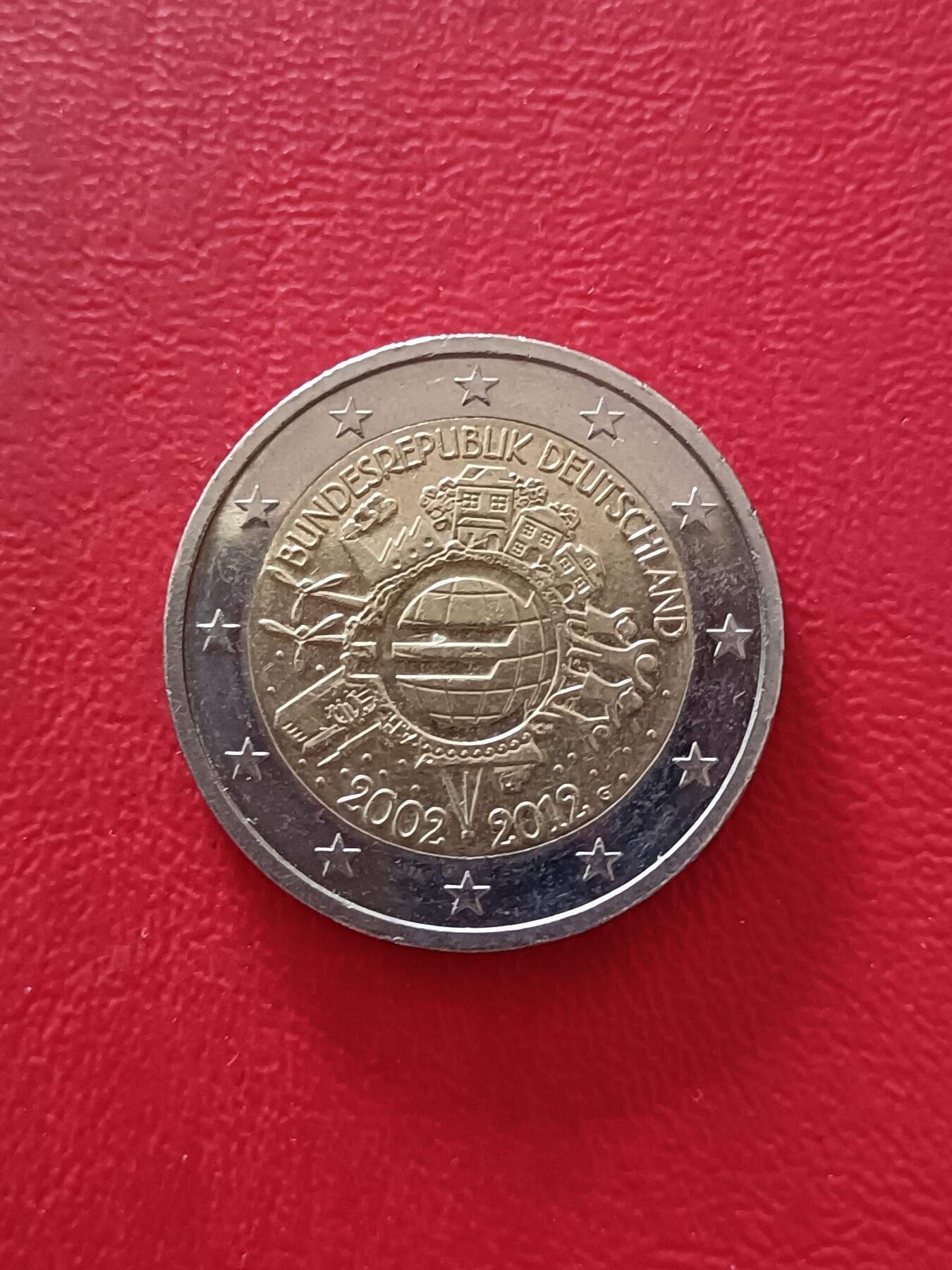 【云涧收藏】第三十六场 德国2012年殴元发行10周年G标2殴元纪念币，UNC