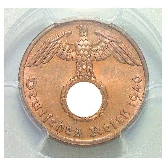 金盾PCGS MS64RB 德国第三帝国1940年A版1芬尼 难得开卷原光