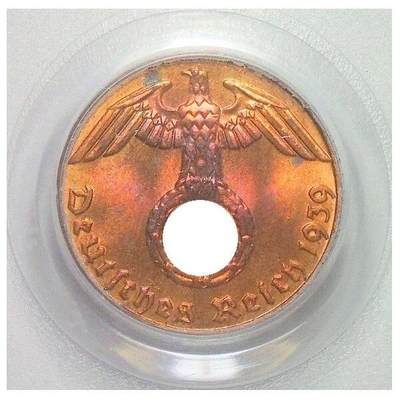 PCGS MS64RD 德国第三帝国1939年F版1芬尼 难得开卷原光 - PCGS MS64RD 德国第三帝国1939年F版1芬尼 难得开卷原光
