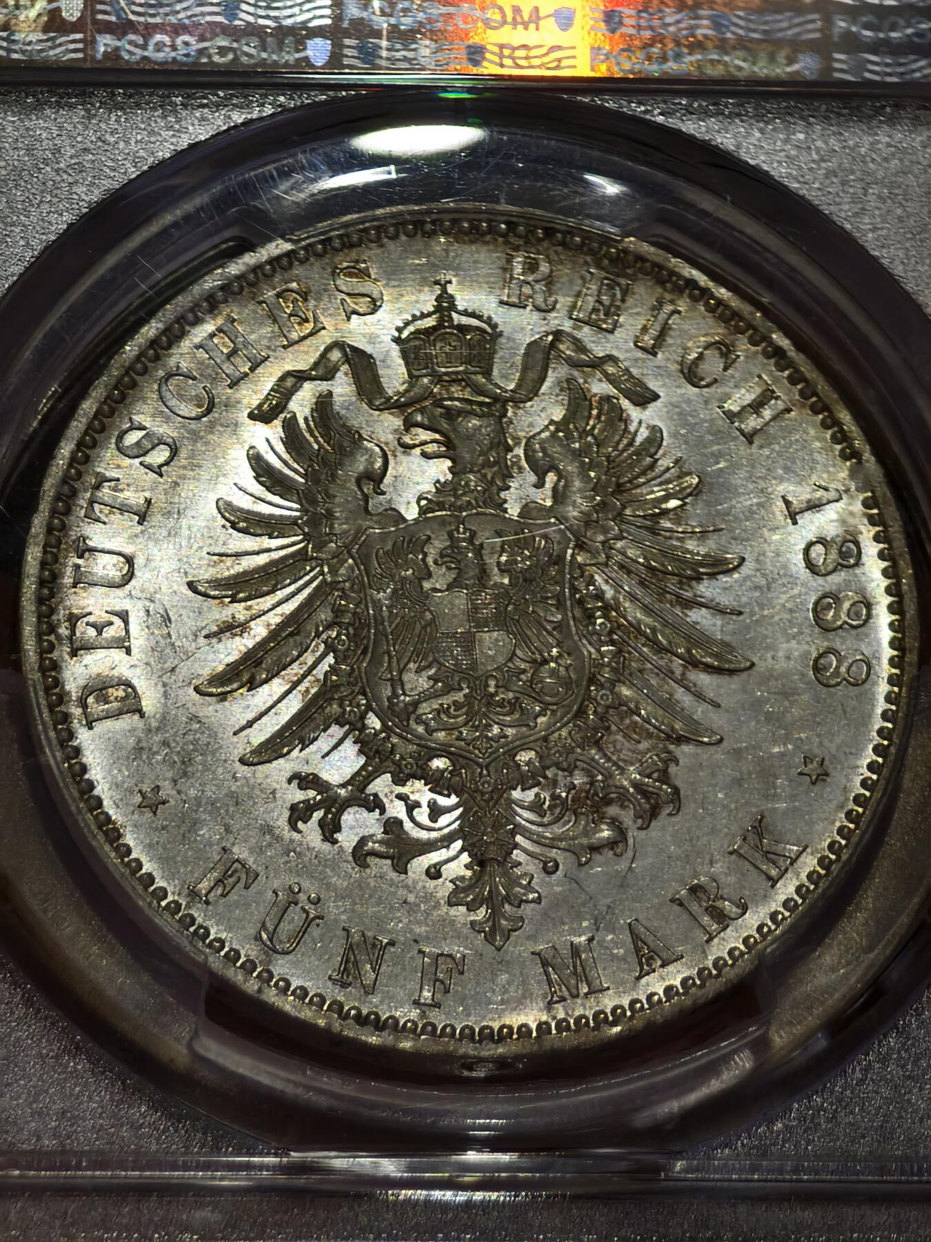 PCGS-MS64德国1888年三皇5马克银币