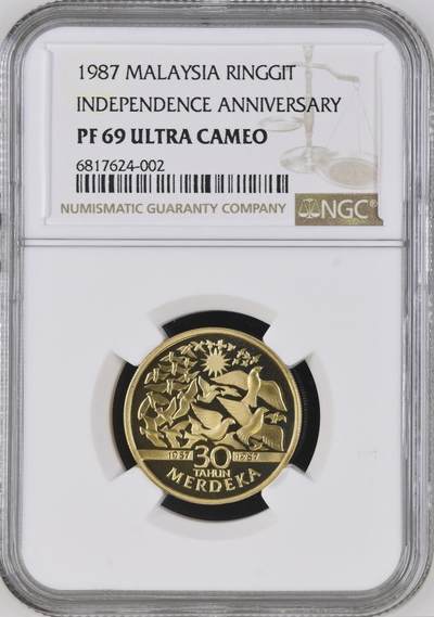S&S Numismatic世界钱币-拍卖 第112期  - 马来西亚1987年 马来西亚独立30周年 1林吉特精制纪念铜币 NGC PF69UC