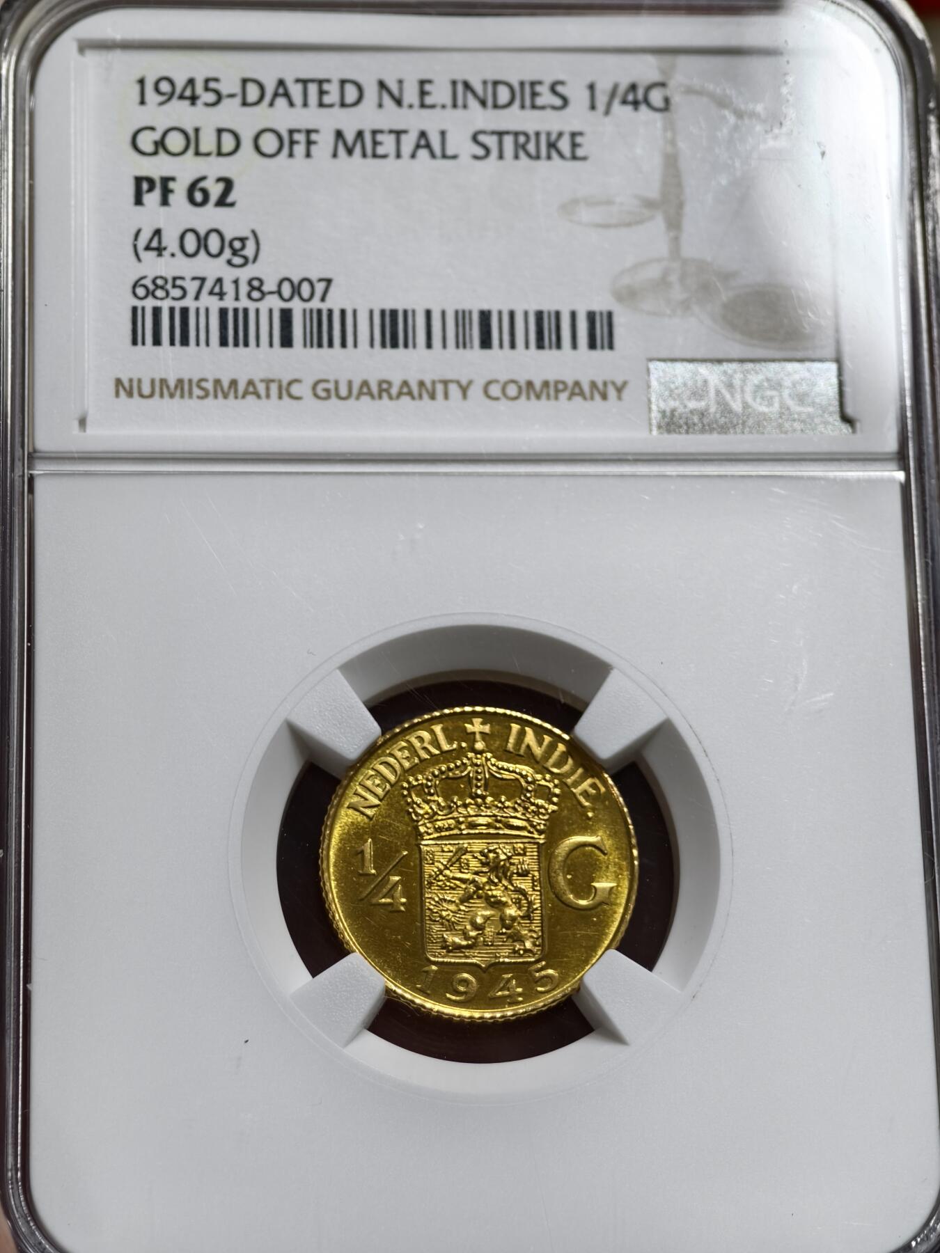 NGC-PF62荷属东印度1/4G金质精制样币