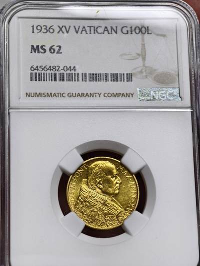 NGC-MS62梵蒂冈1936年庇护十一世100里拉金币 - NGC-MS62梵蒂冈1936年庇护十一世100里拉金币