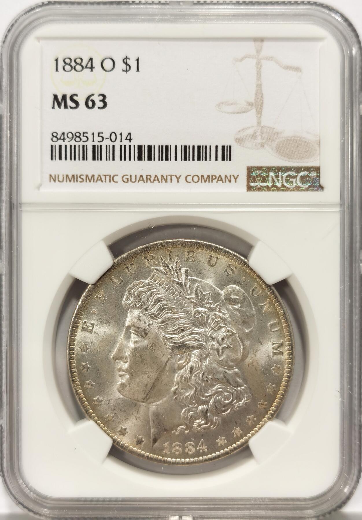 【麦稀奇收藏嘉年华】 博洋堂美国及美洲钱币专场拍卖②暨第127期（全场包邮） NGC MS63 美国1884年O版摩根银币，币面干净利落，非常漂亮