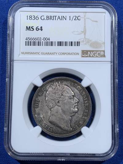 《竞宝斋》第392场 周日，周一，周二，3场连拍 （全场包邮） - NGC MS64 英国 1836年 威廉四世 半克朗  银币  好品少见