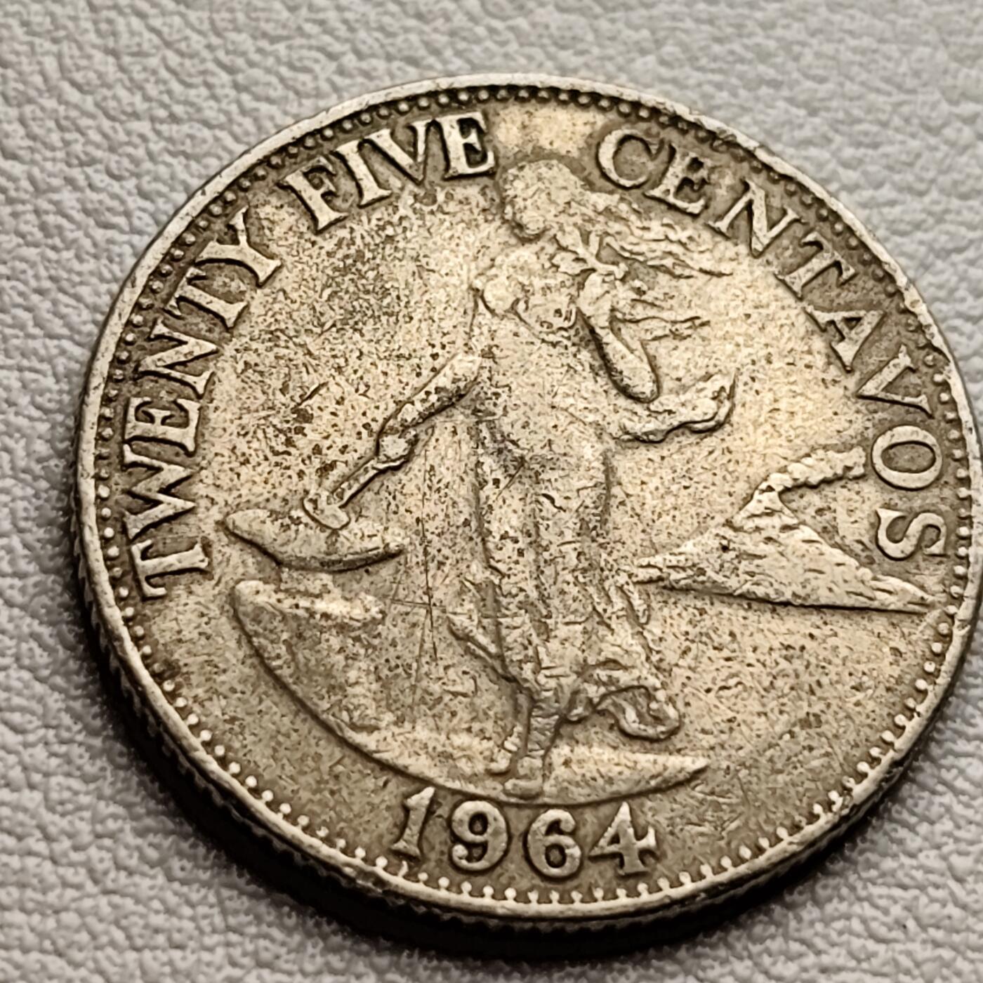 泉币菌-第38场-各国散币 菲律宾早期25分1964年 24mm 火山女神
