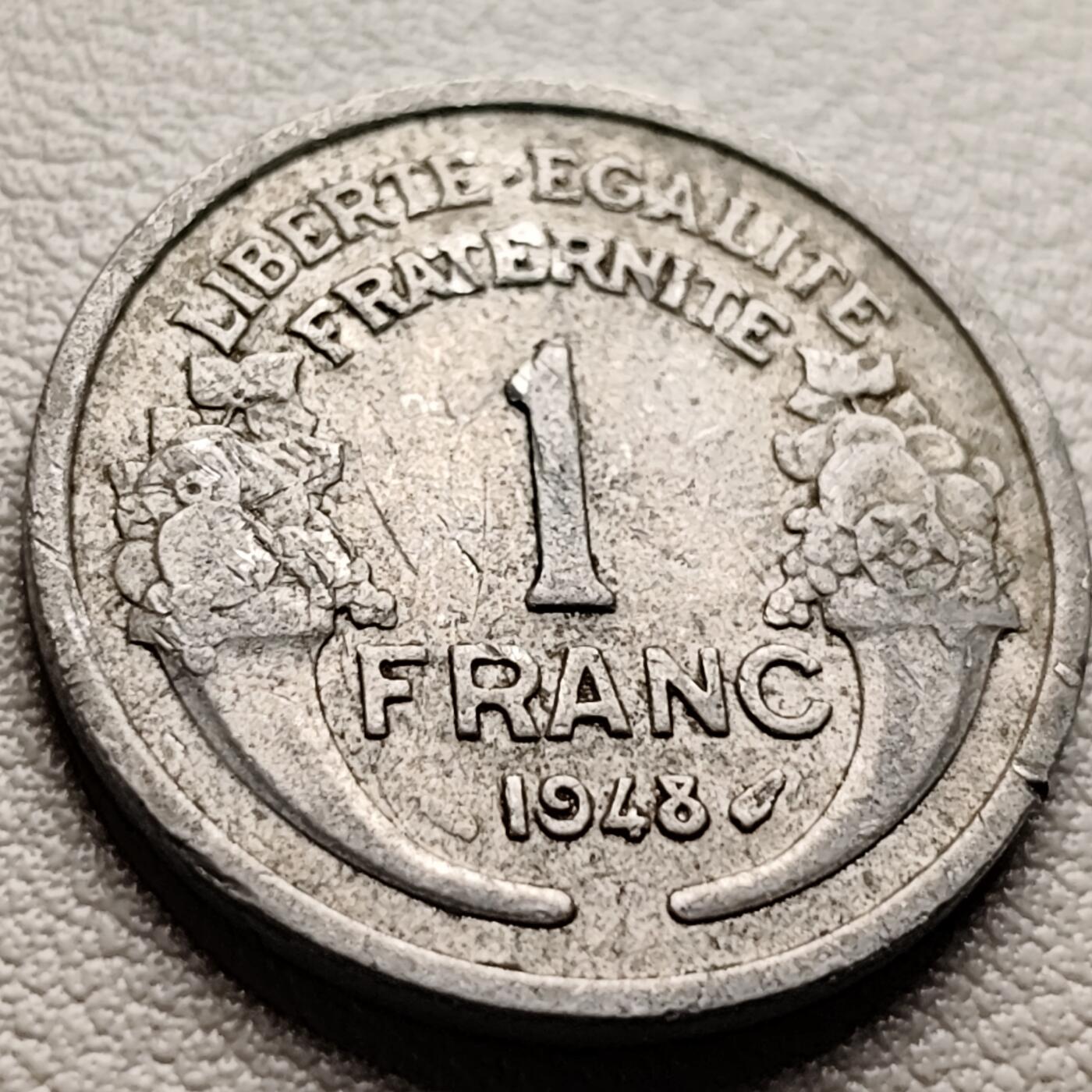 泉币菌-第38场-各国散币 法国1948年 1法郎铝币 23mm 谷物丰收女神