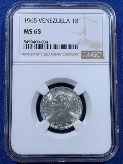 《竞宝斋》第392场 周日，周一，周二，3场连拍 （全场包邮） - NGC MS65 委内瑞拉1965年1玻利瓦尔银币 高分难得！