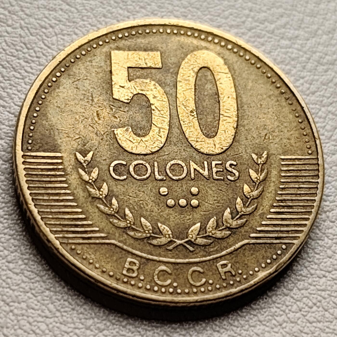 泉币菌-第38场-各国散币 少见 哥斯达黎加 50科朗铜币 27.4mm 