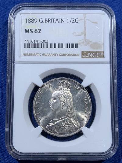 《竞宝斋》第392场 周日，周一，周二，3场连拍 （全场包邮） - NGC MS62 英国1889年维多利亚高冠半克朗