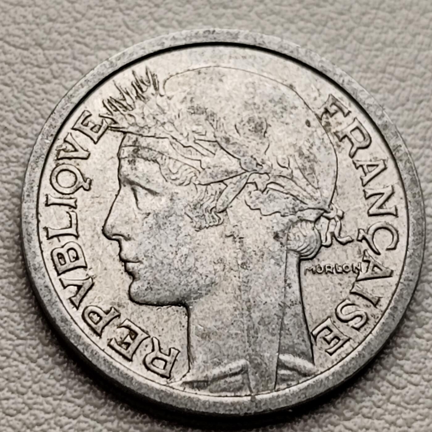 泉币菌-第38场-各国散币 法国1944年 1法郎铝币 23mm 谷物丰收女神