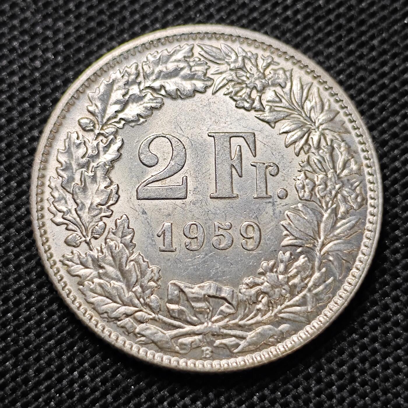 KK钱币收藏小铺 第300期 百期特拍3连拍第2场  周末发货  1959瑞士2法郎银币