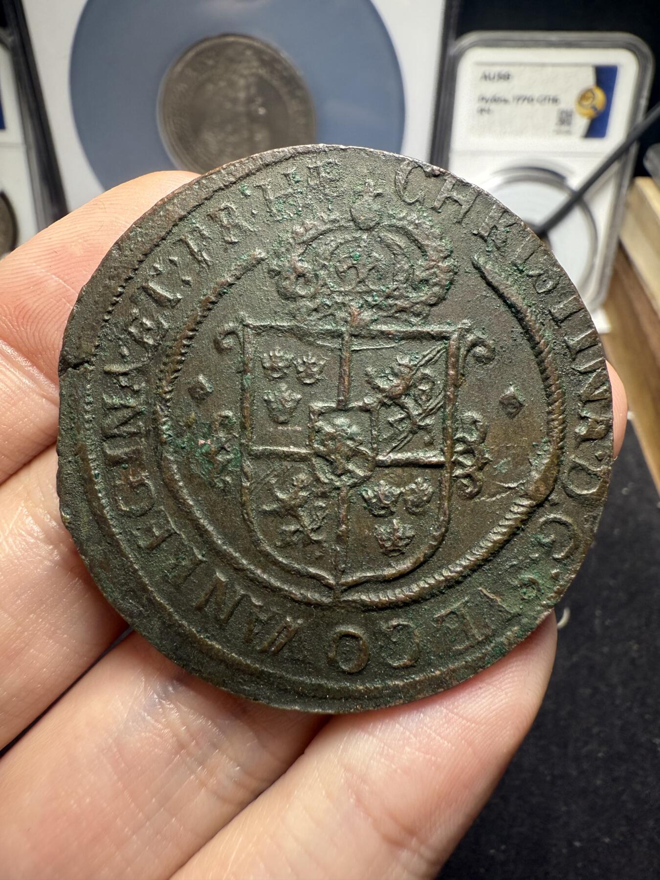 南宋泉阁俄币 外币 国币 专场第十二期【送拍无额外佣金】 瑞典 萨瓦王朝 1638年(罗马数字MDCXXXVIII) 克里斯蒂娜女王1欧尔大铜币 背逆 难得生美好品 少见