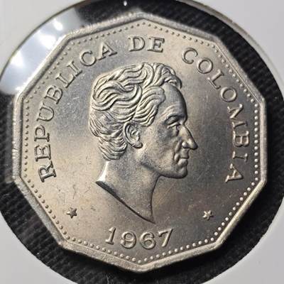 KK钱币收藏小铺 第300期 百期特拍3连拍第2场  周末发货 - 1967哥伦比亚1比索 好品 