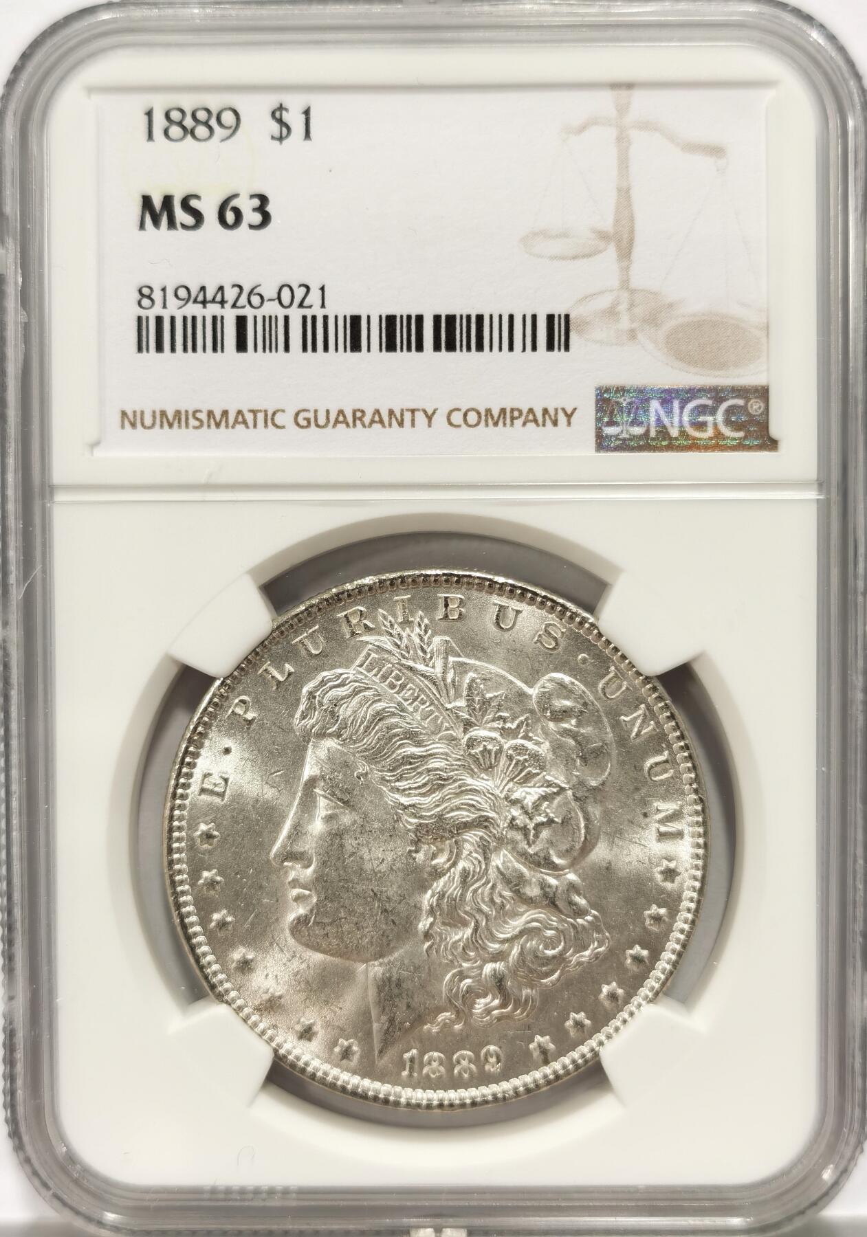 【麦稀奇收藏嘉年华】 博洋堂美国及美洲钱币专场拍卖②暨第127期（全场包邮） NGC MS63 美国1889年摩根银币，币面干净利落，非常漂亮
