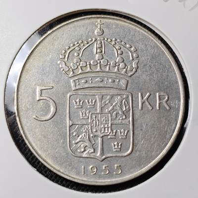 KK钱币收藏小铺 第300期 百期特拍3连拍第2场  周末发货 -  1955瑞典5克朗银币