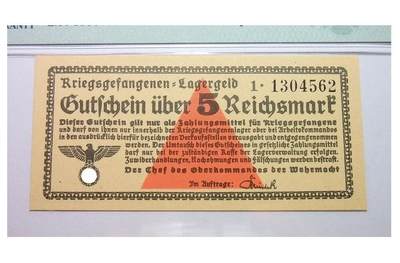 PMG MS64 德国第三帝国1939-1944年集中营战俘营5马克 原光挺版 - PMG MS64 德国第三帝国1939-1944年集中营战俘营5马克 原光挺版