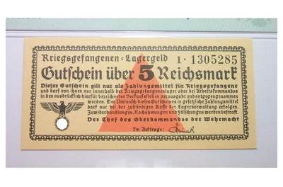 PMG MS64 德国第三帝国1939-1944年集中营战俘营5马克 原光挺版 - PMG MS64 德国第三帝国1939-1944年集中营战俘营5马克 原光挺版