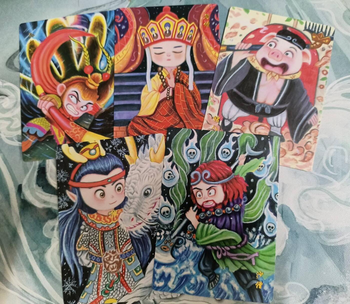 龙虎卡牌第42场 （无佣金，满120包邮，欢迎送拍） 普卡5张全 山河潮玩 天空 西游取经五师徒