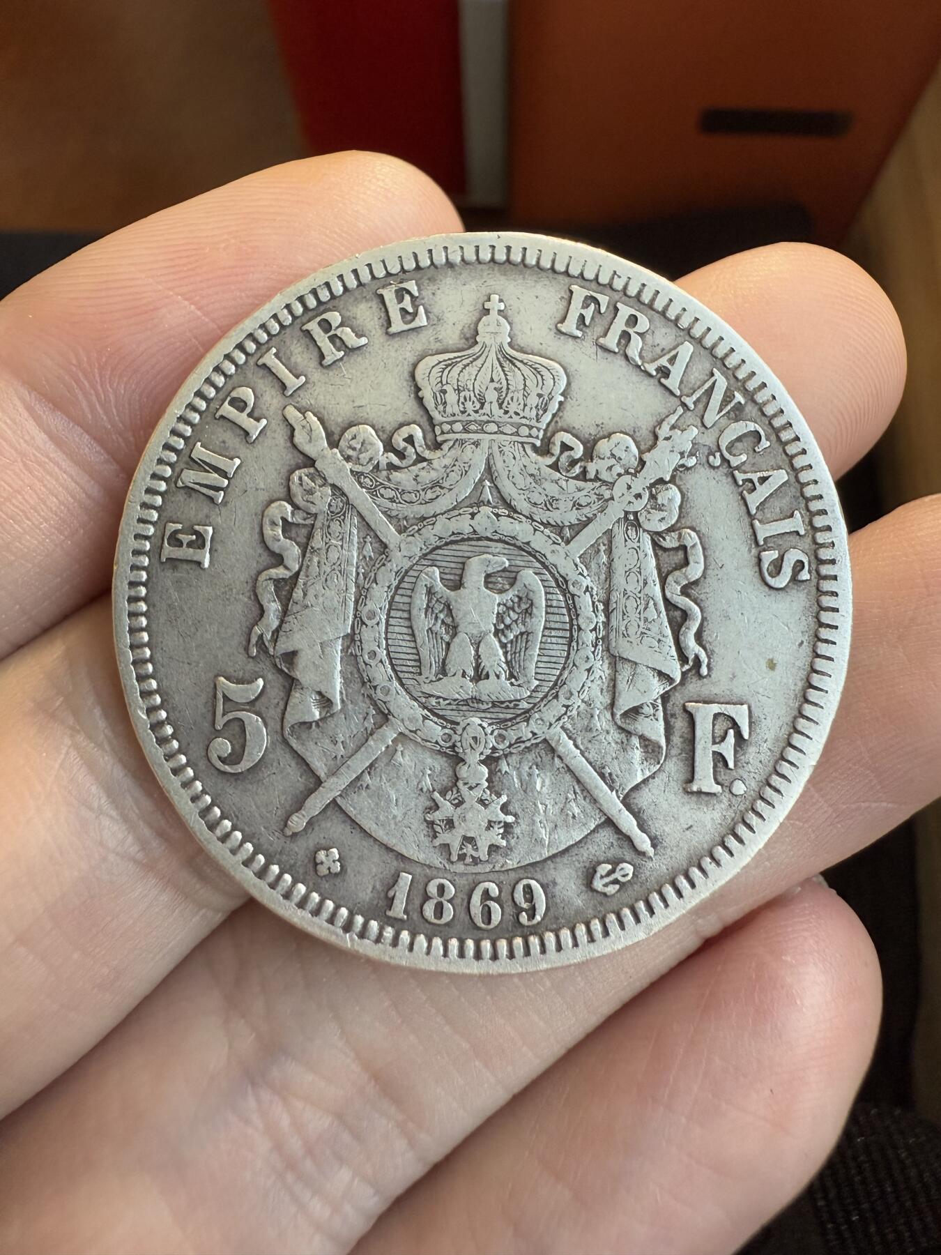 南宋泉阁俄币 外币 国币 专场第十二期【送拍无额外佣金】 法国 1869年 拿破仑三世5法郎大银币 老包浆原味 通货好品