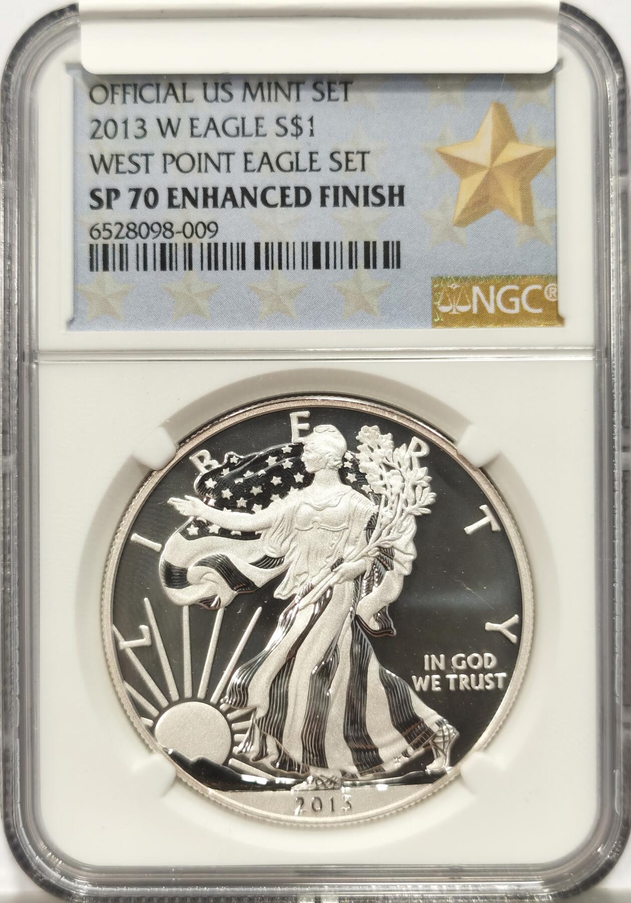 【麦稀奇收藏嘉年华】 博洋堂美国及美洲钱币专场拍卖②暨第127期（全场包邮） NGC SP70 美国2013年W版行走女神1美元鹰洋银币，西点造币厂，罕见SP满分，不是常见的精制
