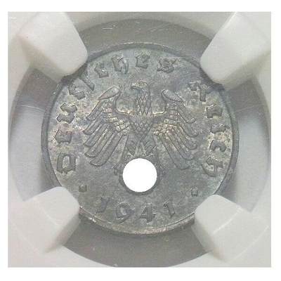 NGC MS61 德国第三帝国1941年G版1芬尼 难得开卷原光 - NGC MS61 德国第三帝国1941年G版1芬尼 难得开卷原光