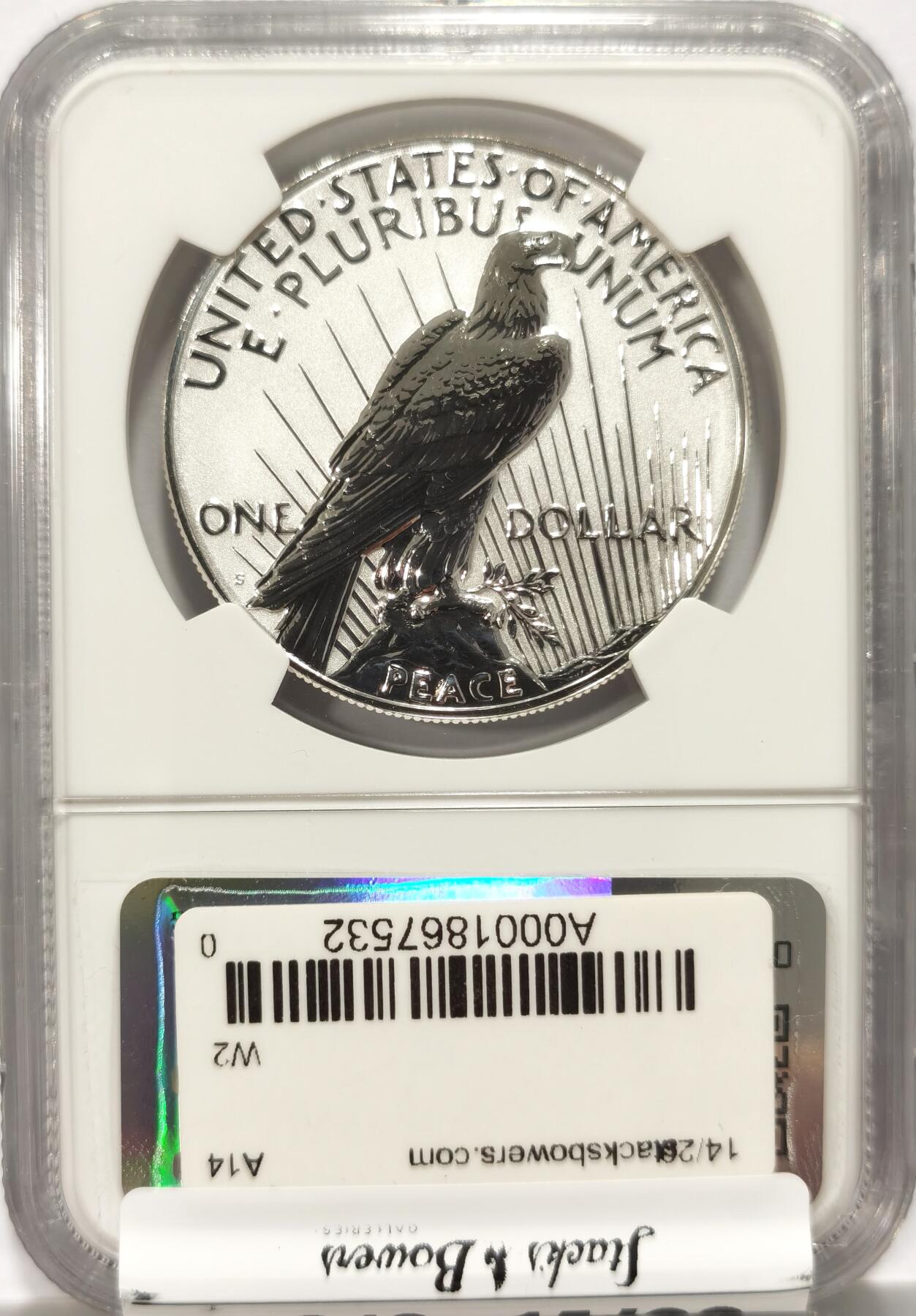 【麦稀奇收藏嘉年华】 博洋堂美国及美洲钱币专场拍卖②暨第127期（全场包邮） NGC REVERSE PF70 美国2023年S版和平反向精制1美元银币，反向精制稀少，70分更是罕见，公民铸币咨询委员会主席Thomas J. Uram签名特殊标签14