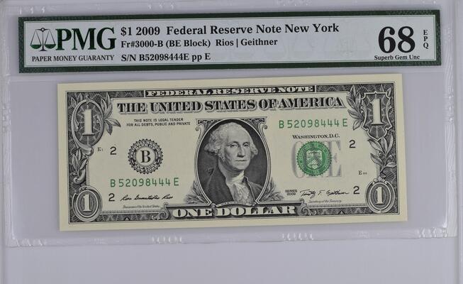 《艾美收藏》第201期-周日外币畅拍场 美国2009年1美元PMG68E亚军分520头豹子444尾 冠军69分仅1张