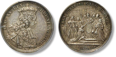 上海匡时2025年春季拍卖会 1722年法国路易十五加冕纪念银样章一枚，PCGS SP62，评级编号：40324428