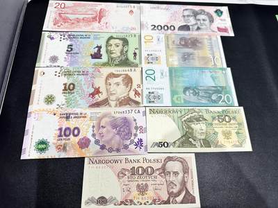 《外钞收藏家》第五百三十九期（本期有精品港币、美元刀币、补号、教育券）（本平台长期征集拍品、欢迎藏友们联系合作）  - 阿根廷、塞尔维亚、波兰 9张一起 全新 波兰边上轻微潮
