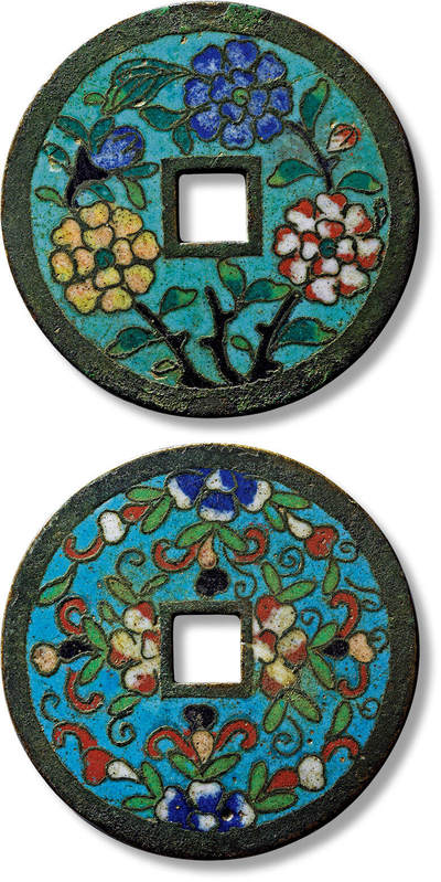 上海匡时2025年春季拍卖会 清珐琅彩花卉花钱一枚，直径：53.8mm，厚：3mm，重量：45.1g，极美品