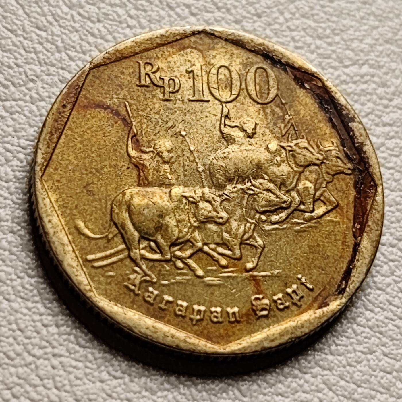 泉币菌-第40场-各国老币福利场 耕牛 印尼100铜币 1996年 22mm