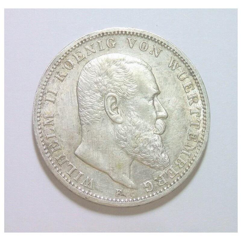 【银】德国符腾堡1914年 威廉二世银婚3马克银币 带原光